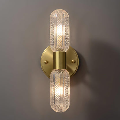 Evania Brass and Textured Glass Double Light Wall Sconce