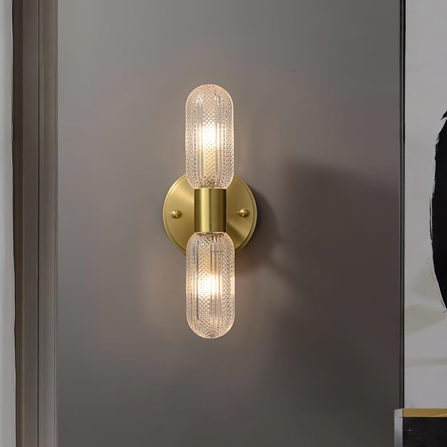 Evania Brass and Textured Glass Double Light Wall Sconce