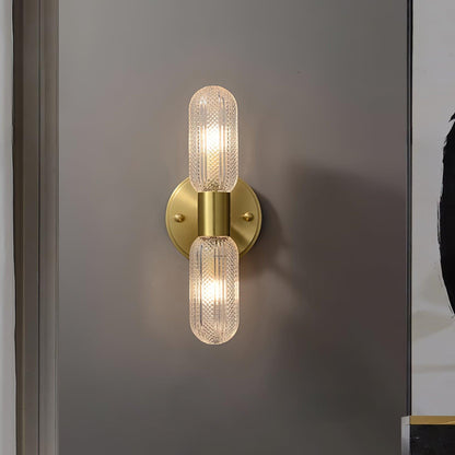 Evania Brass and Textured Glass Double Light Wall Sconce