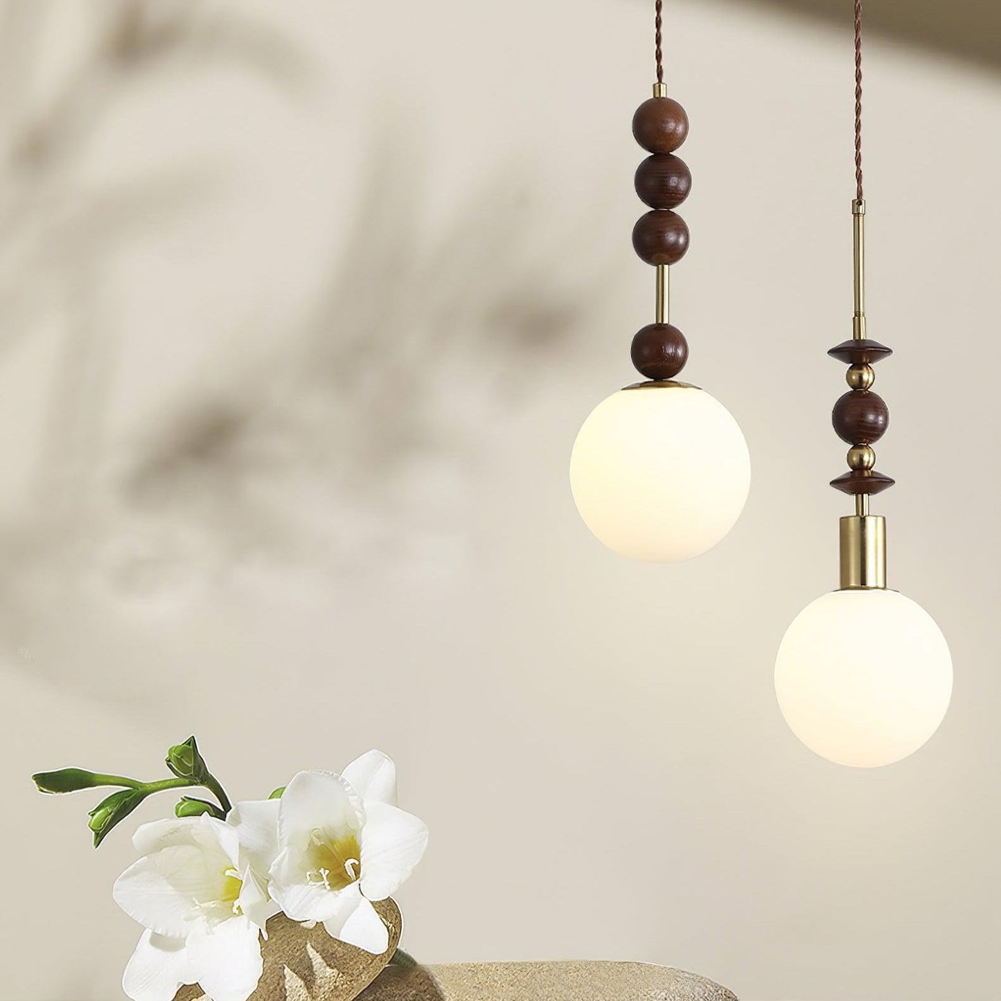Norn Vintage Globe Pendant Light Wooden Beads