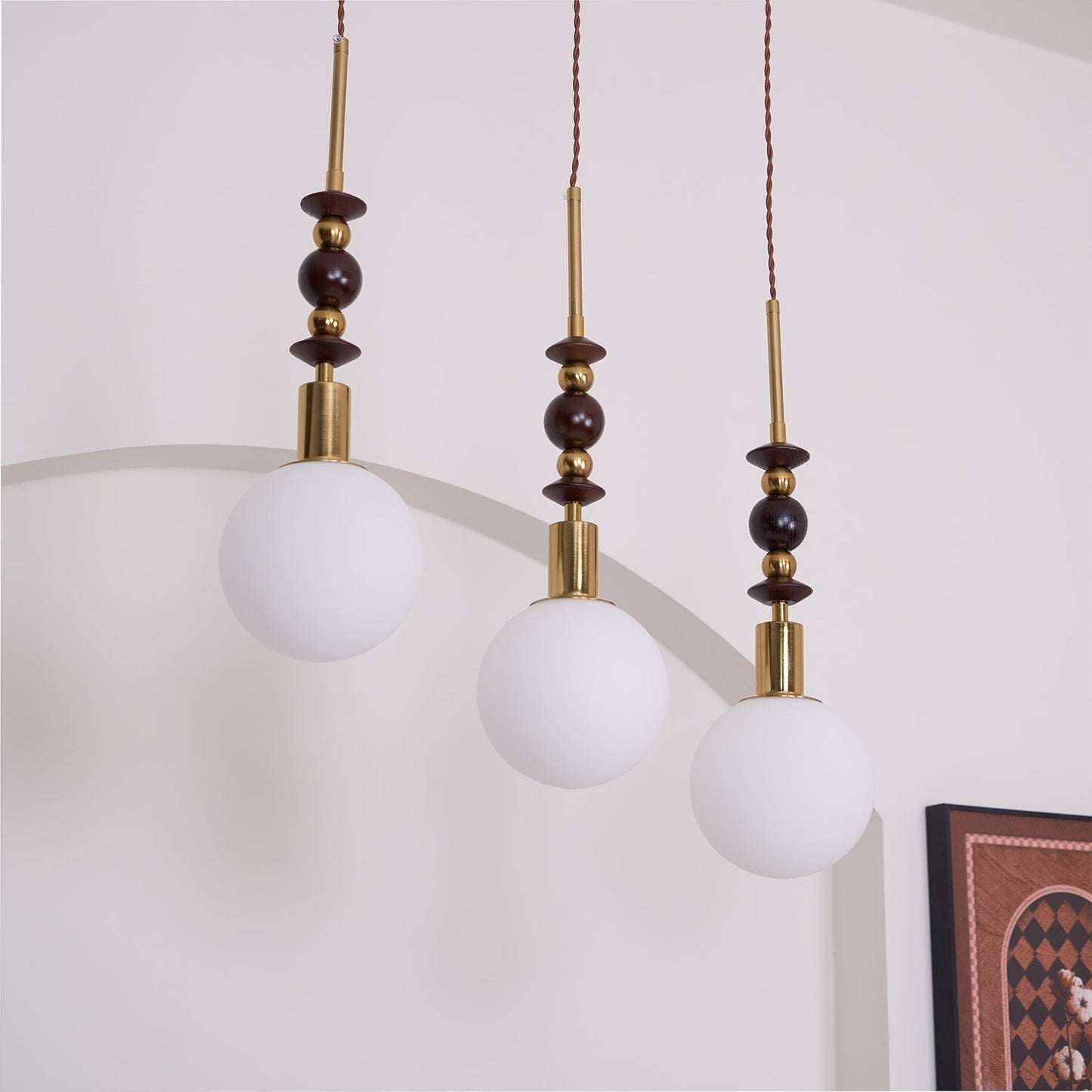 Norn Vintage Globe Pendant Light Wooden Beads
