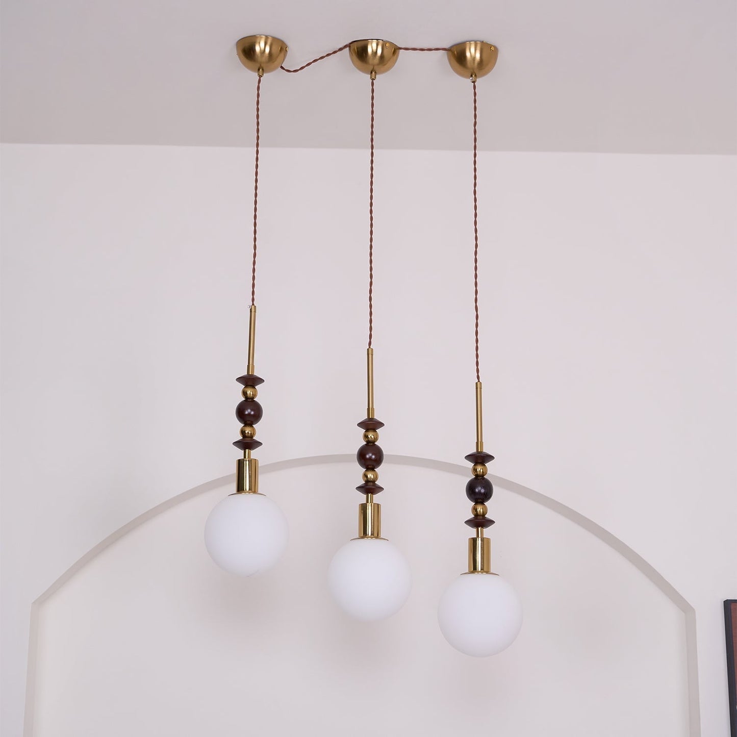 Norn Vintage Globe Pendant Light Wooden Beads