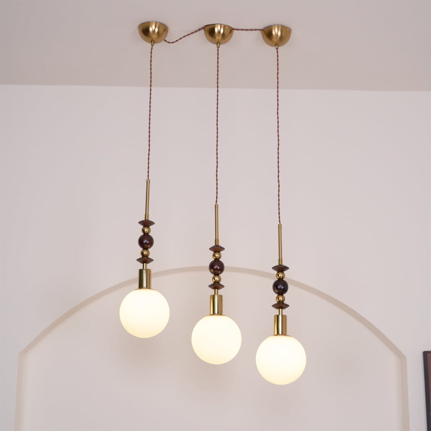 Norn Vintage Globe Pendant Light Wooden Beads
