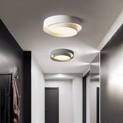 Plafonnier Orina Double Anneau Gris&Noir&Blanc Forme cylindrique