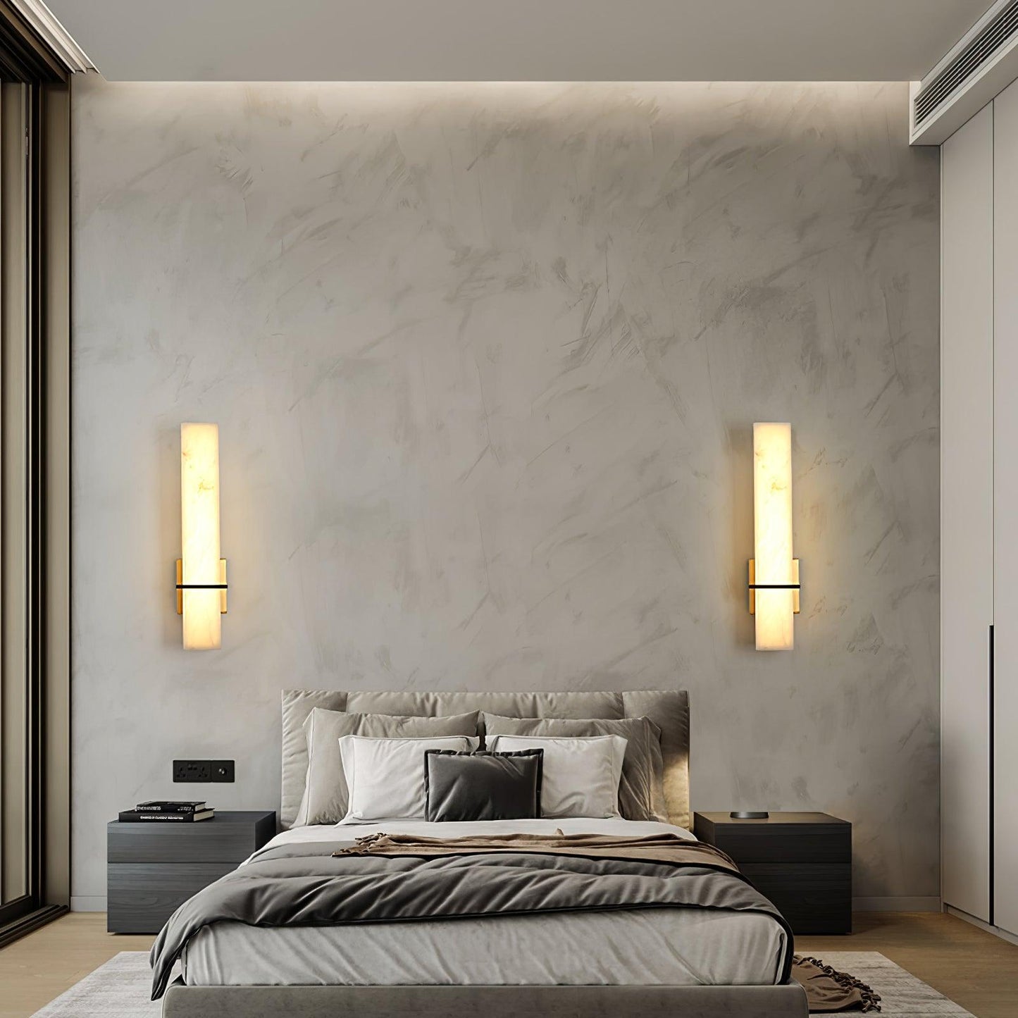 Ritta  Wall Lamp   White Alabaster Brass  Modern Cuboid