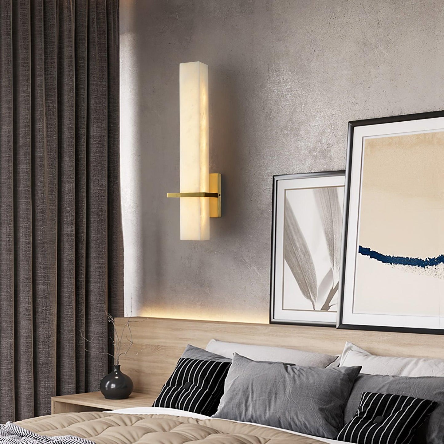 Ritta  Wall Lamp   White Alabaster Brass  Modern Cuboid