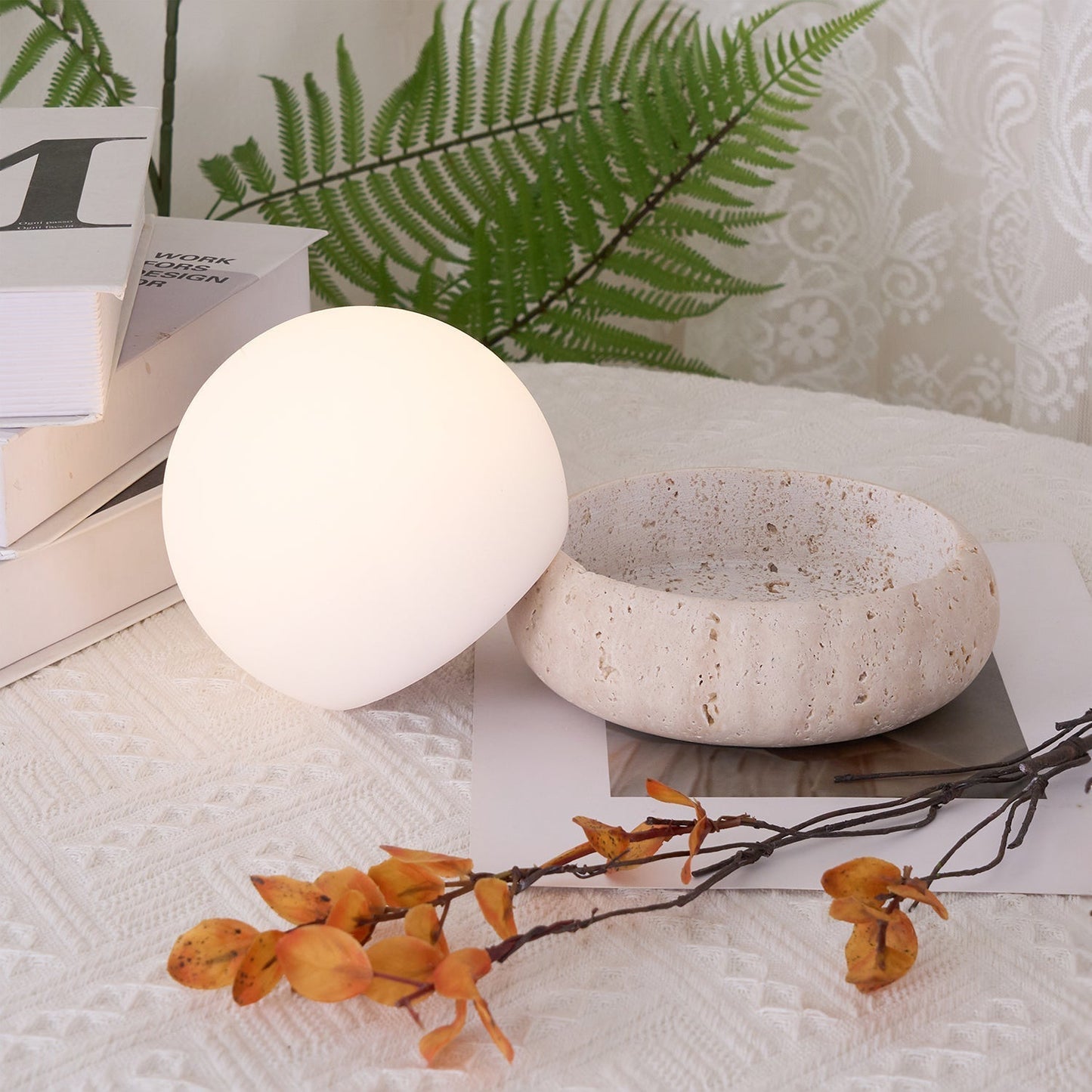 Riita Lampe de table globe en travertin Mini Maga