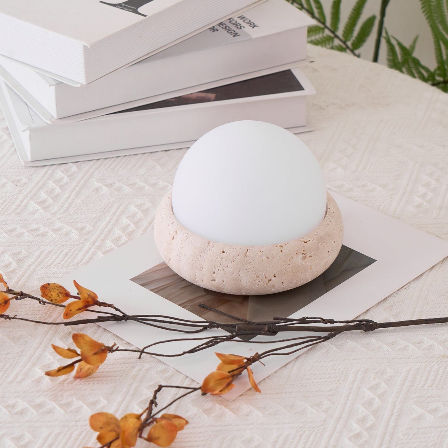 Riita Lampe de table globe en travertin Mini Maga
