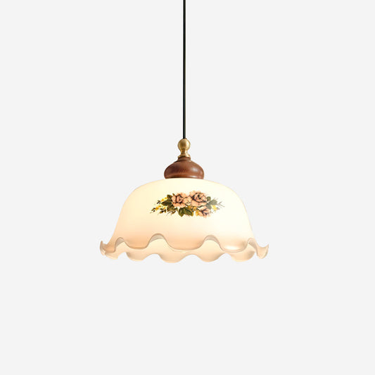 Lampada a sospensione in vetro floreale vintage Belvia