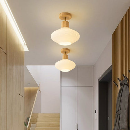 Arisha Minimalist Flush Mount Ceiling Light Wood/Walnut Hallway