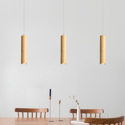 Muto Cylindrical Wood Pendant Light, for Bedroom & Kitchen Island