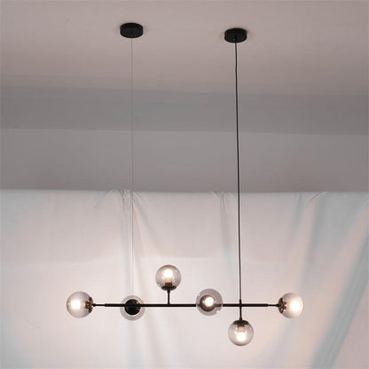 Valentina Industriel Longue Linéaire En Métal Suspendu Bulle Multi Ampoule En Verre Transparent Chambre Suspension Laiton/Noir