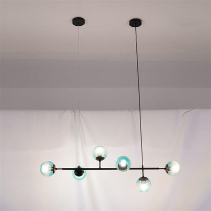 Valentina Industriel Longue Linéaire En Métal Suspendu Bulle Multi Ampoule En Verre Transparent Chambre Suspension Laiton/Noir