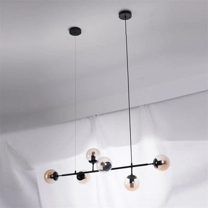Valentina Industriel Longue Linéaire En Métal Suspendu Bulle Multi Ampoule En Verre Transparent Chambre Suspension Laiton/Noir