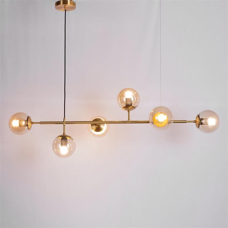Valentina Industriel Longue Linéaire En Métal Suspendu Bulle Multi Ampoule En Verre Transparent Chambre Suspension Laiton/Noir