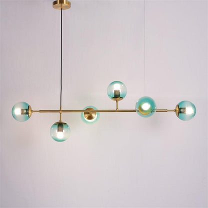 Valentina Industriel Longue Linéaire En Métal Suspendu Bulle Multi Ampoule En Verre Transparent Chambre Suspension Laiton/Noir