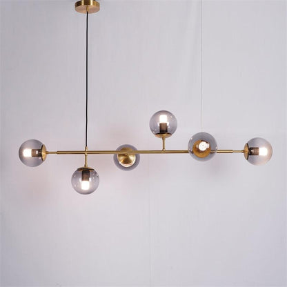Valentina Industriel Longue Linéaire En Métal Suspendu Bulle Multi Ampoule En Verre Transparent Chambre Suspension Laiton/Noir