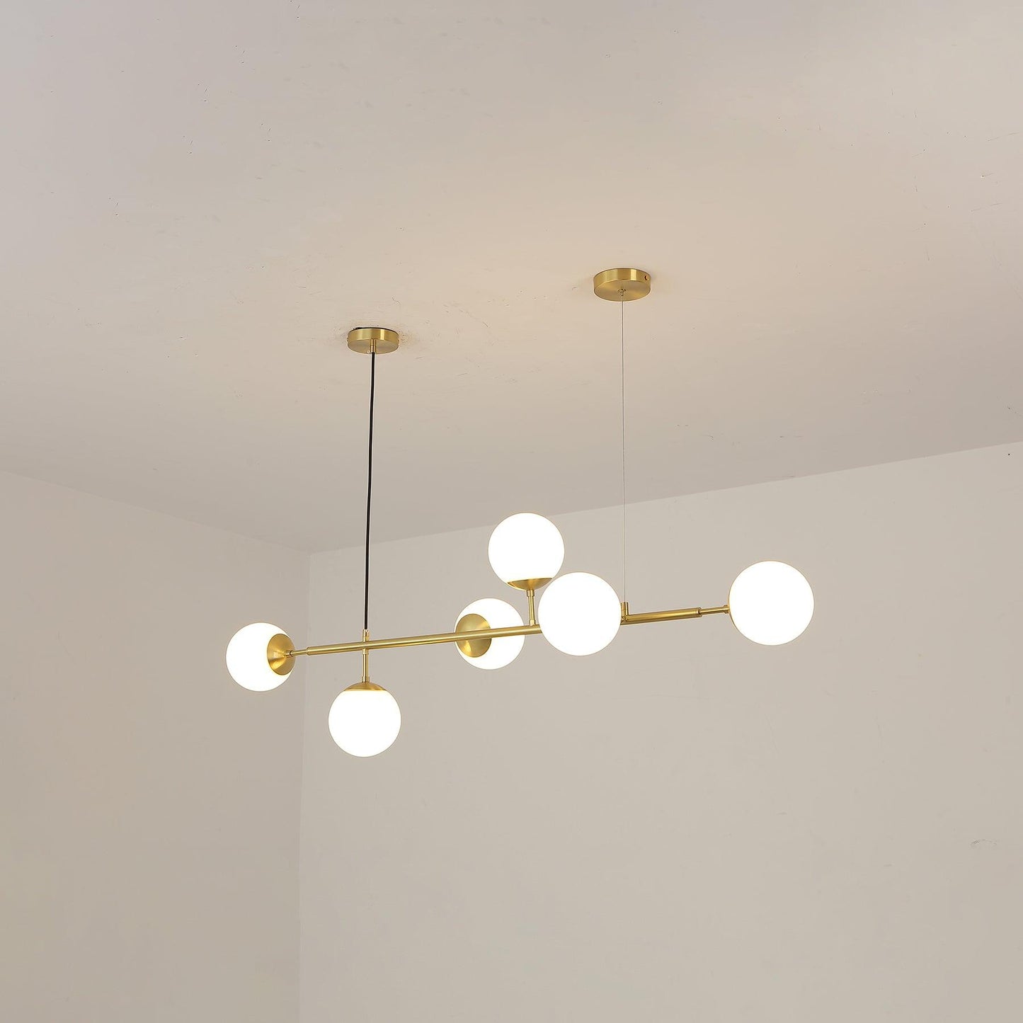 Valentina Industriel Longue Linéaire En Métal Suspendu Bulle Multi Ampoule En Verre Transparent Chambre Suspension Laiton/Noir