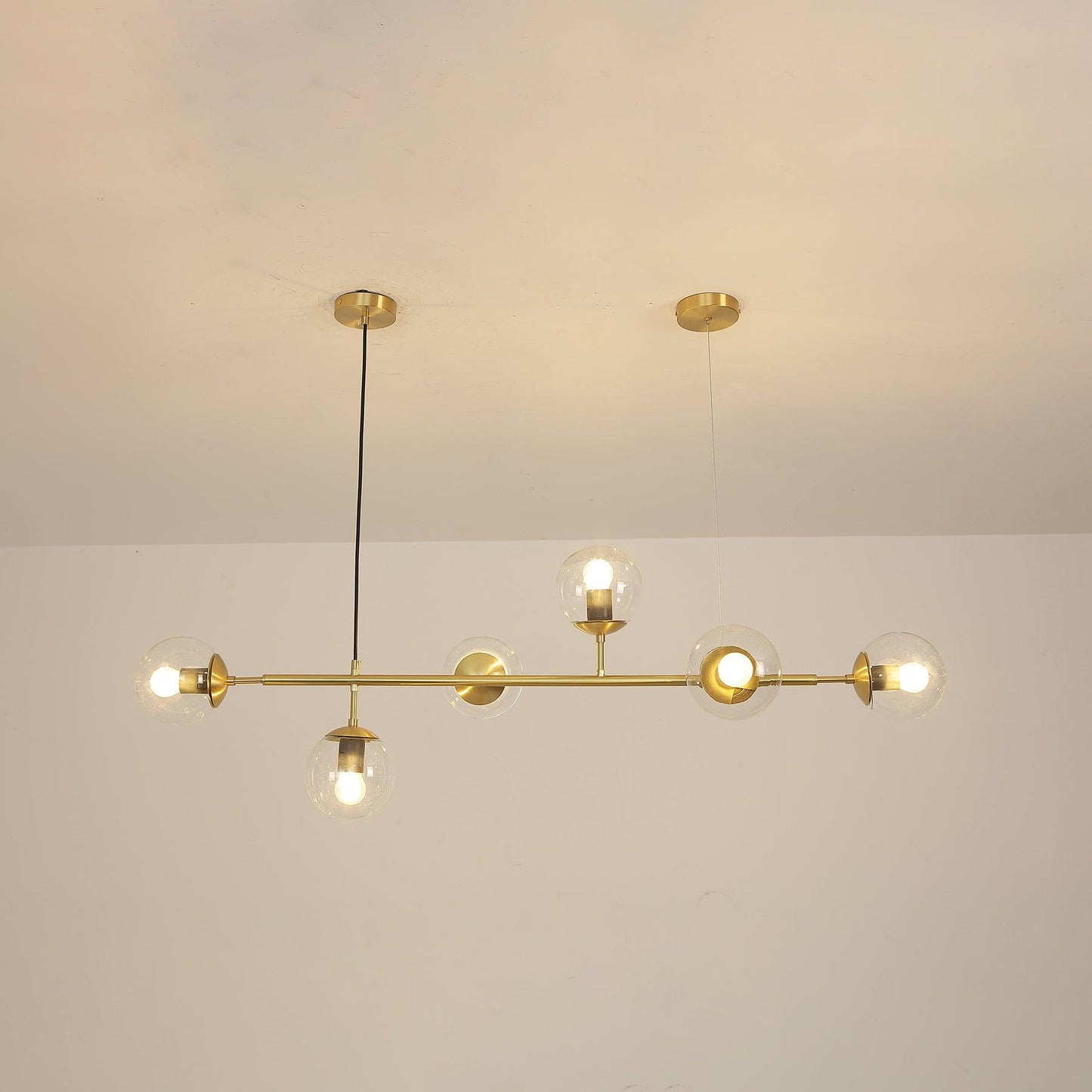 Valentina Industriel Longue Linéaire En Métal Suspendu Bulle Multi Ampoule En Verre Transparent Chambre Suspension Laiton/Noir