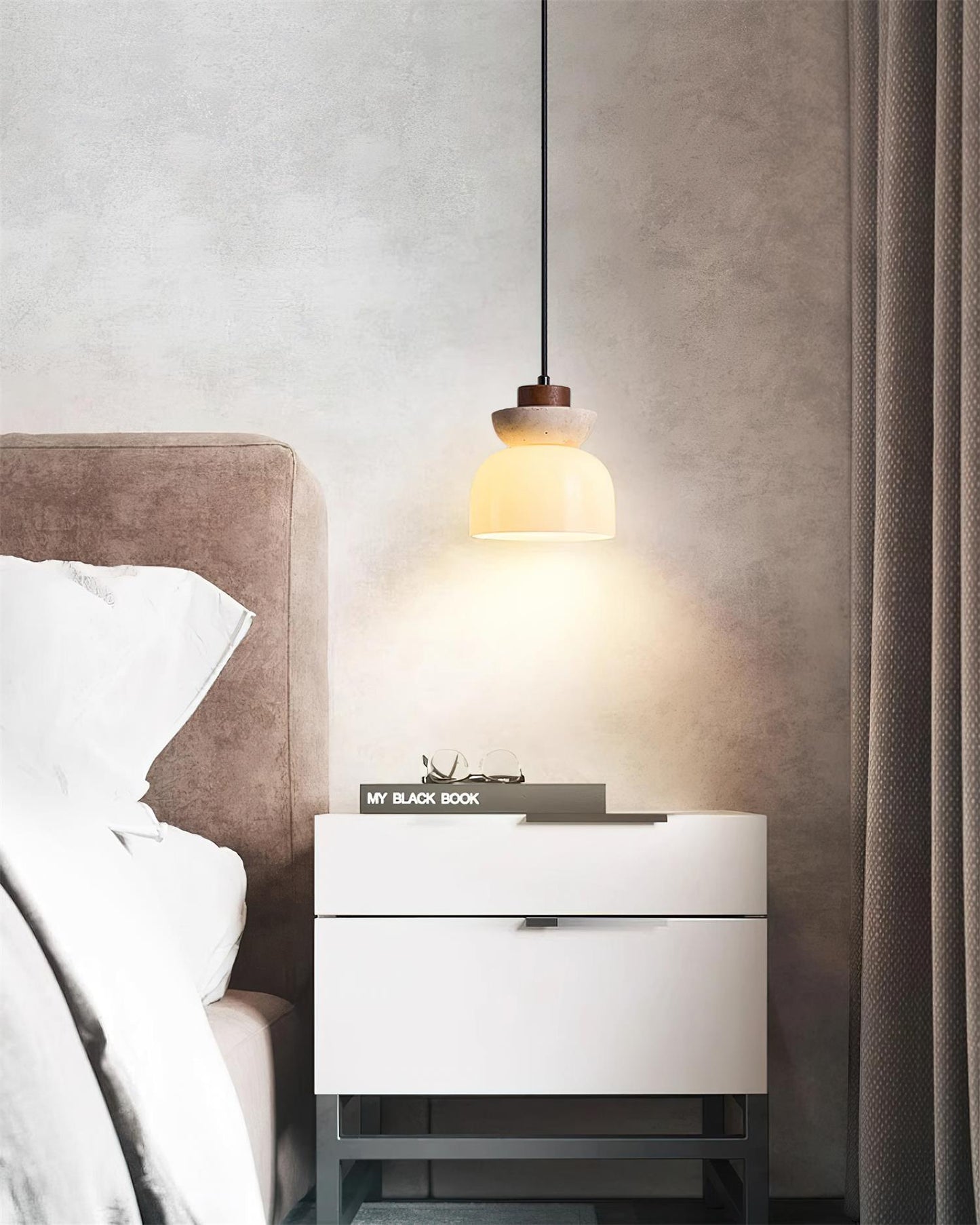 Ritta  Travertine Dome  Glass Pendant Light