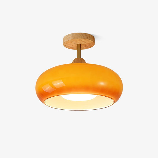 Charlotte Flush Mount Ceiling Light Glass Wood &Orange&White