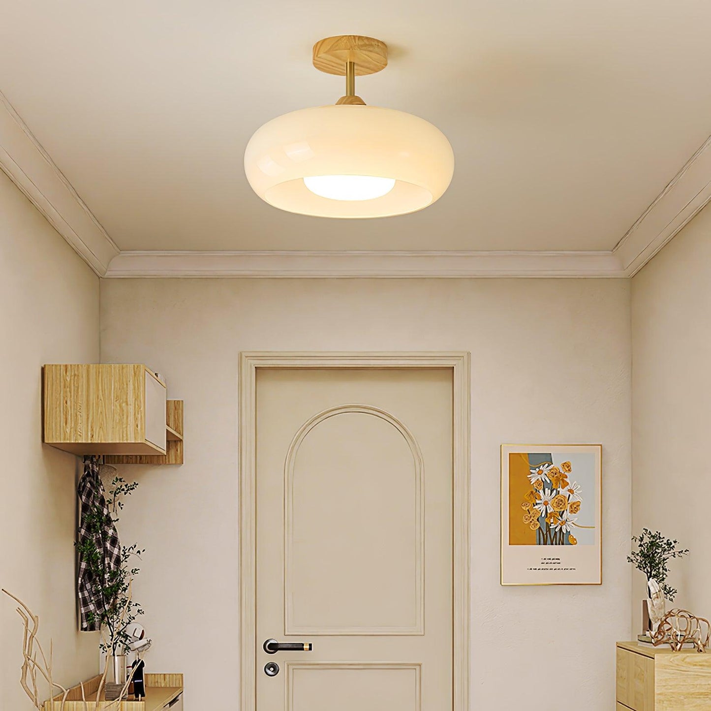 Charlotte Flush Mount Ceiling Light Glass Wood &Orange&White