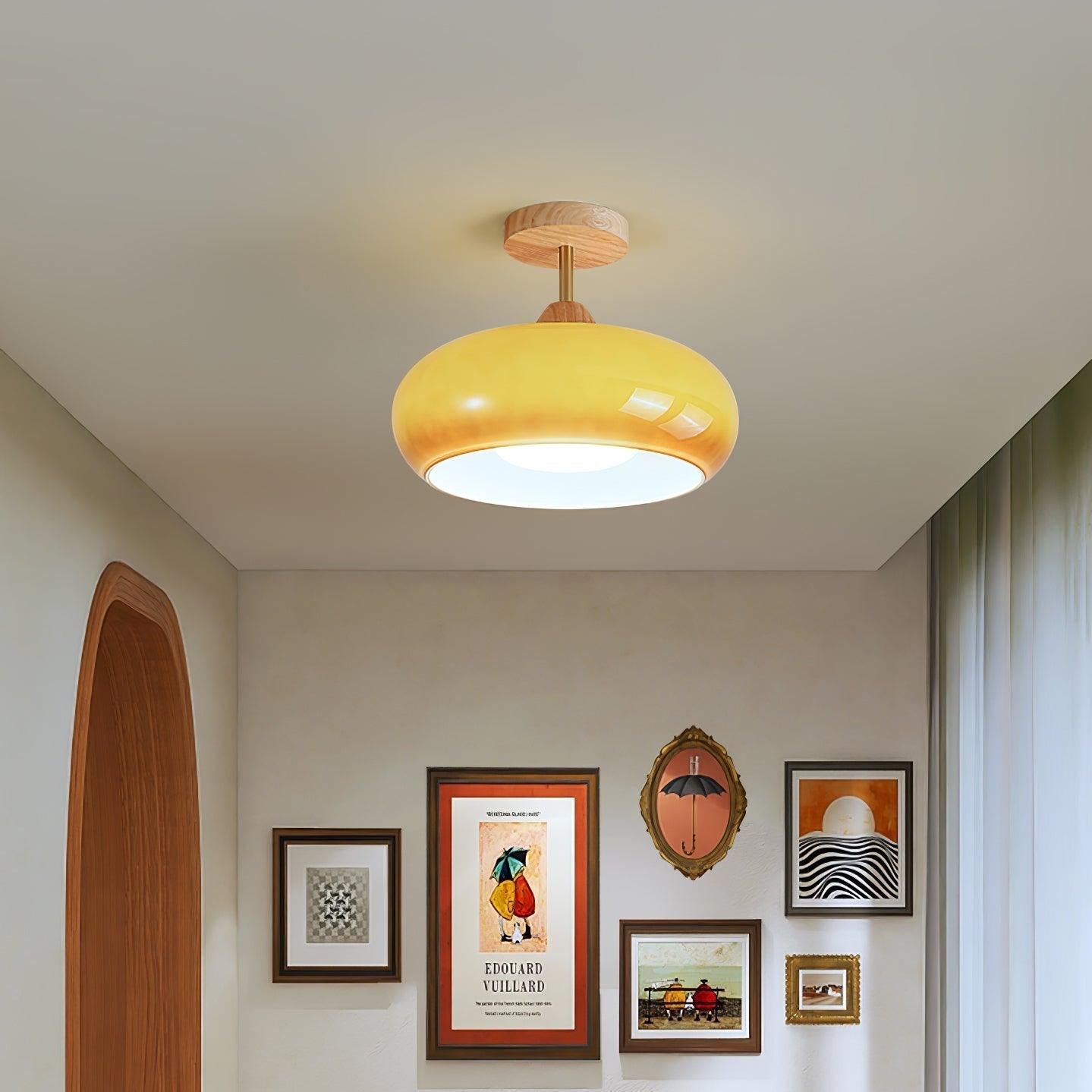 Charlotte Flush Mount Ceiling Light Glass Wood &Orange&White