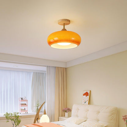 Charlotte Flush Mount Ceiling Light Glass Wood &Orange&White