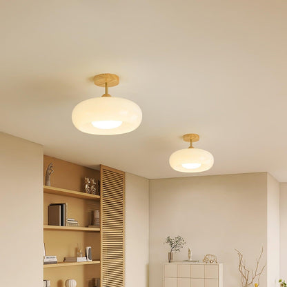 Charlotte Flush Mount Ceiling Light Glass Wood &Orange&White