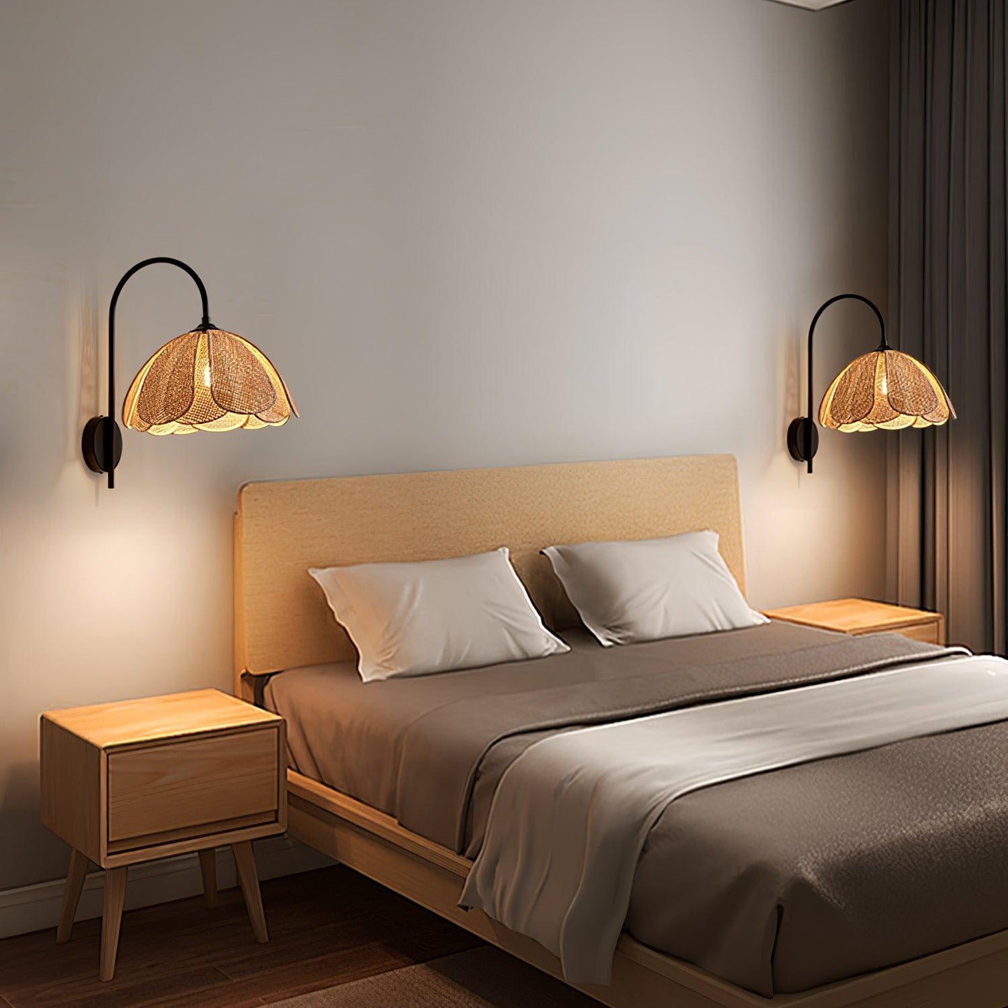 Edria Petal-Shaped Rattan Wall Lamp