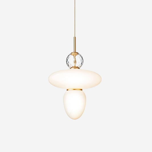 Lampada a sospensione Orbelin in vetro e ottone