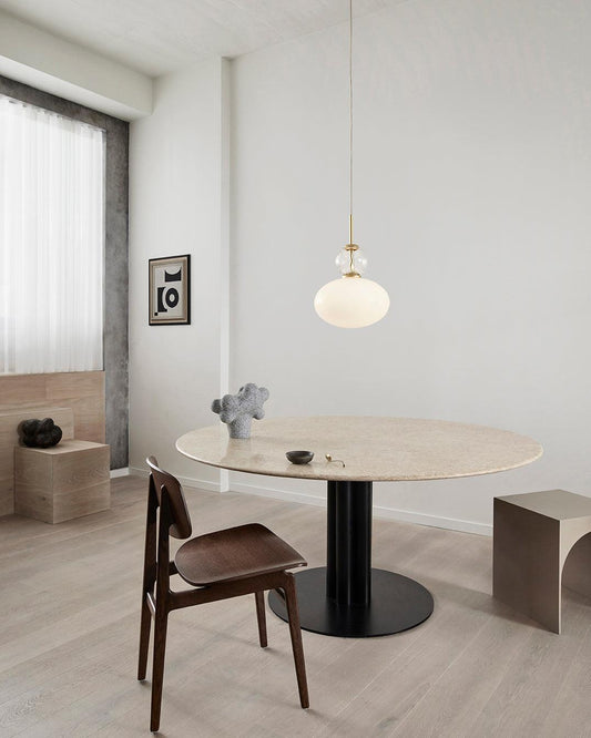 Lampada a sospensione Orbelin in vetro e ottone