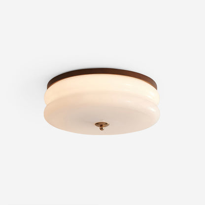 Ceiling Light Double-Layer Glass Disc Walnut Wood Minimalist