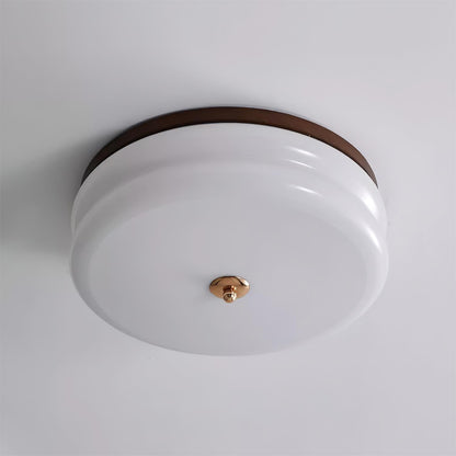 Ceiling Light Double-Layer Glass Disc Walnut Wood Minimalist