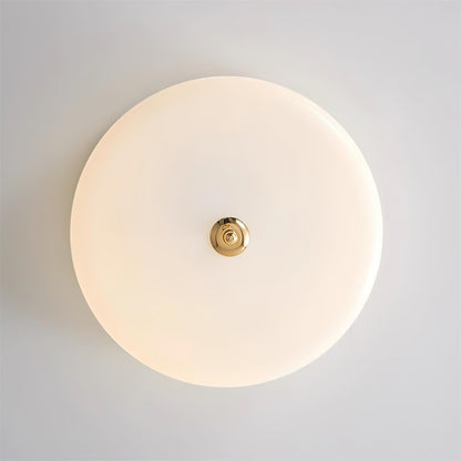 Ceiling Light Double-Layer Glass Disc Walnut Wood Minimalist