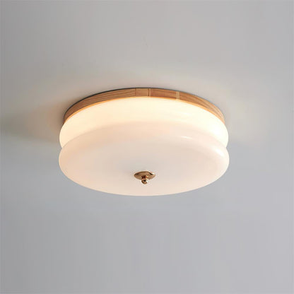 Ceiling Light Double-Layer Glass Disc Walnut Wood Minimalist