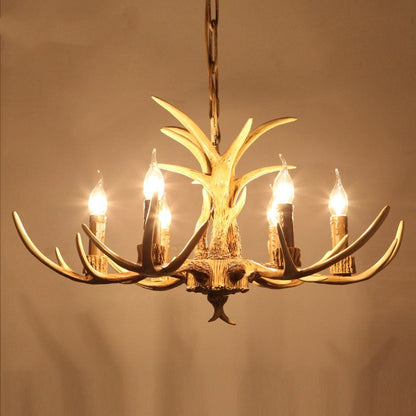 Silva Retro Deer Antlers Candle light Horn Resin Chandelier