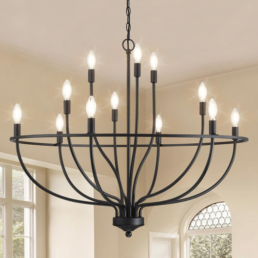 Silva industriële metalen kaarskroonluchter zwart/champagne woonkamer/slaapkamer