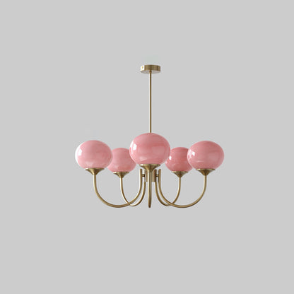 Valentina Retro Art Deco Globe Chandelier, White/Pink/Beige