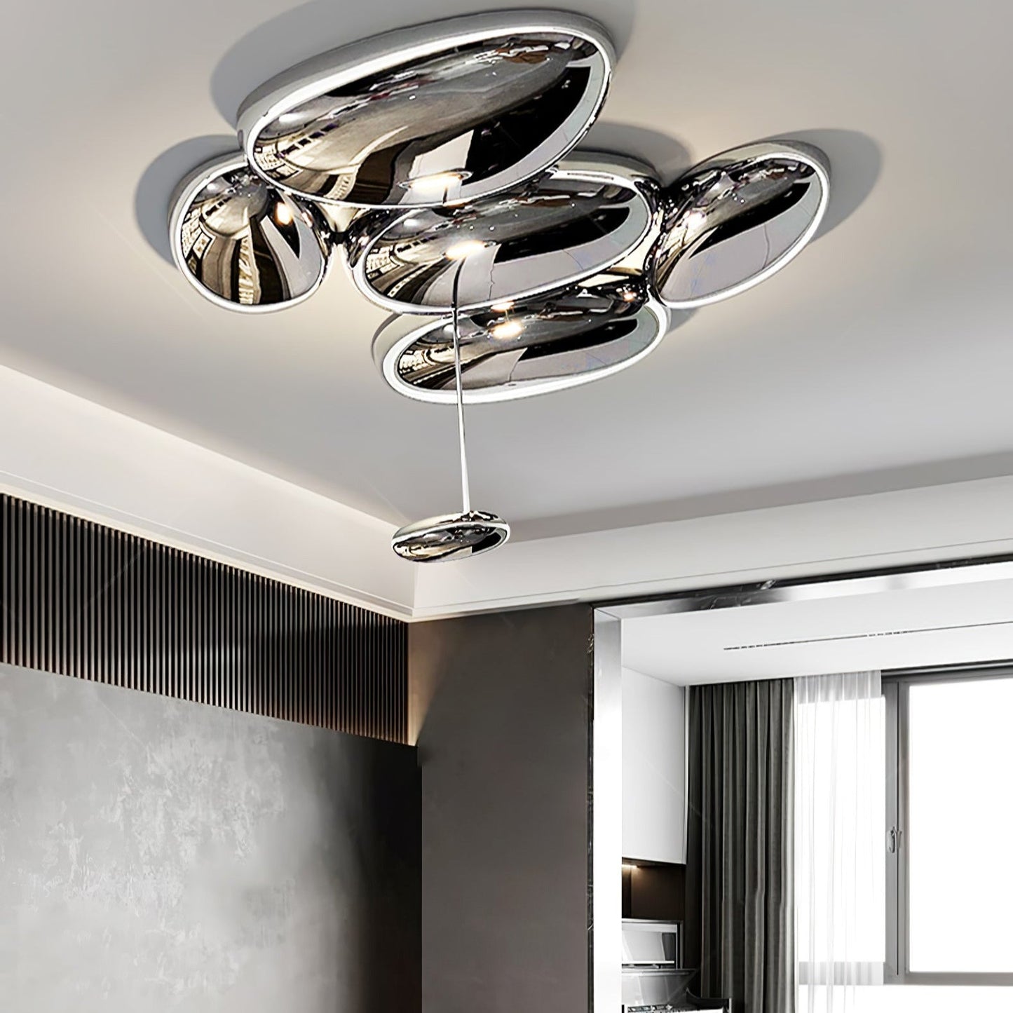Plafonnier contemporain Skydro en verre soufflé teinté gris fumée