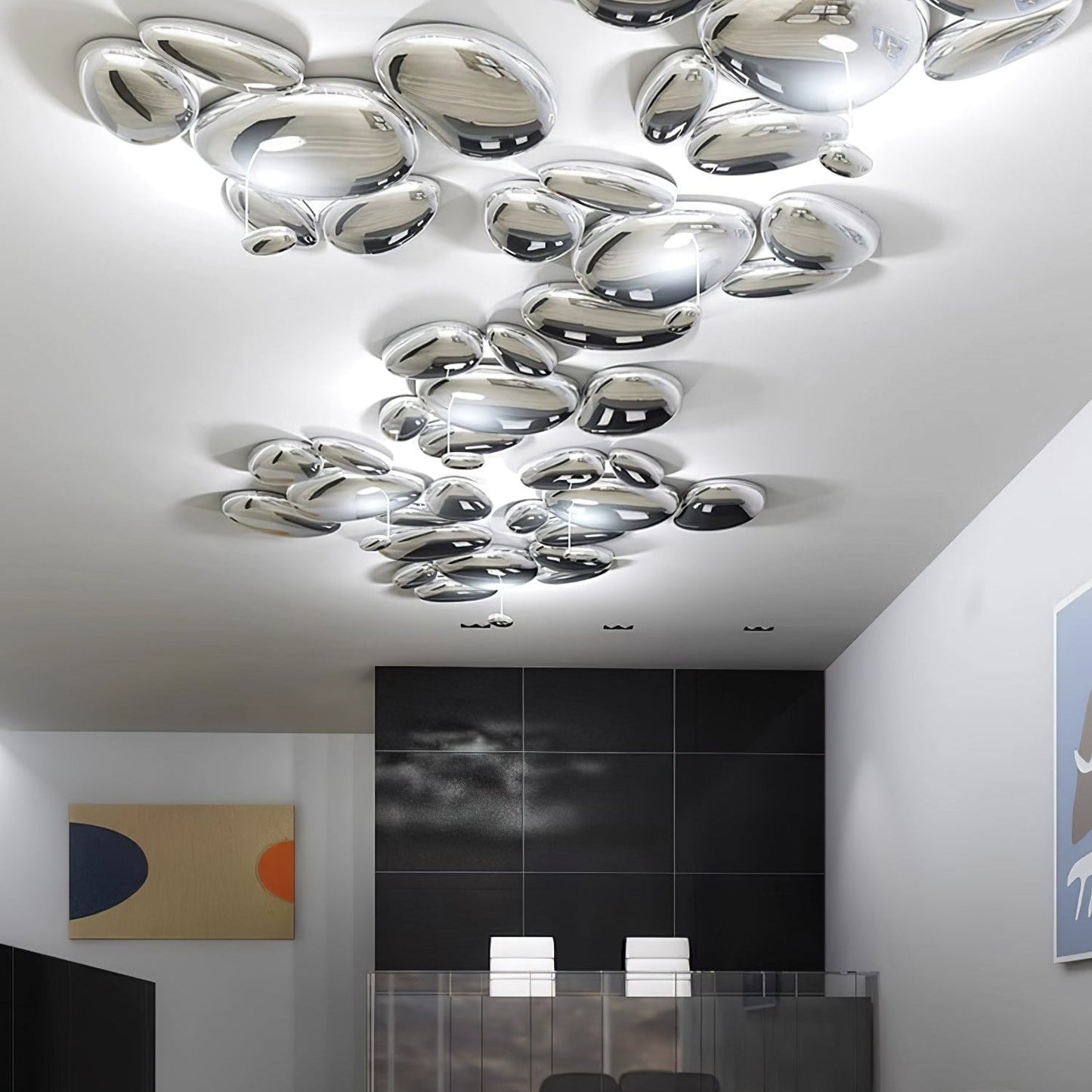 Plafonnier contemporain Skydro en verre soufflé teinté gris fumée