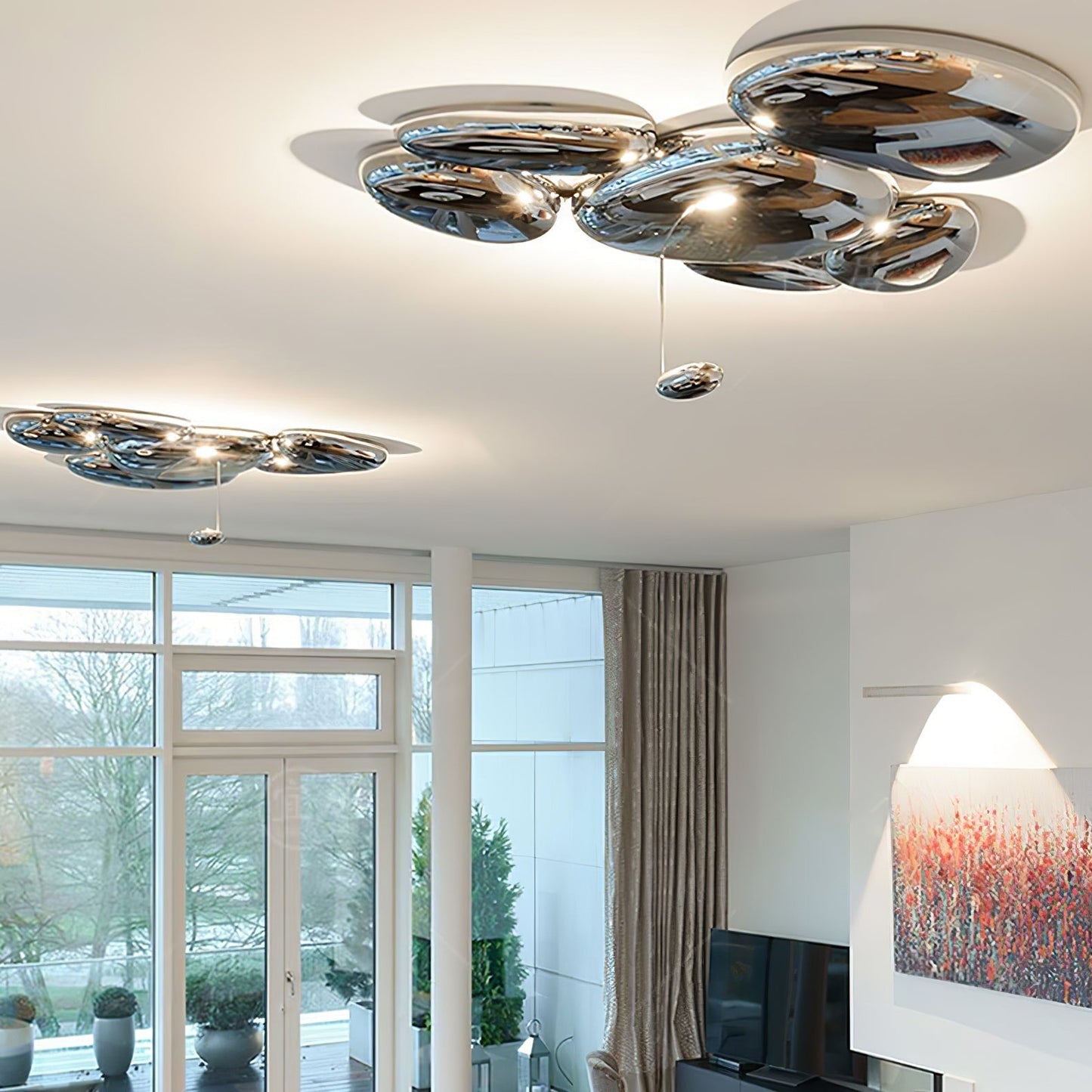Plafonnier contemporain Skydro en verre soufflé teinté gris fumée