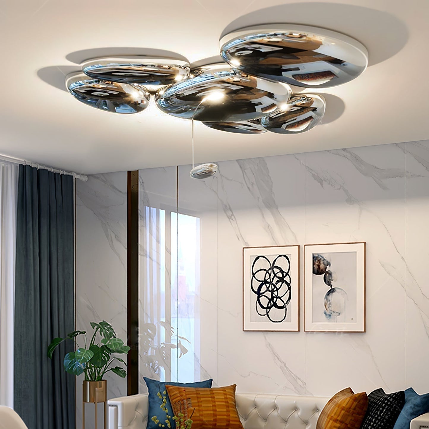 Plafonnier contemporain Skydro en verre soufflé teinté gris fumée