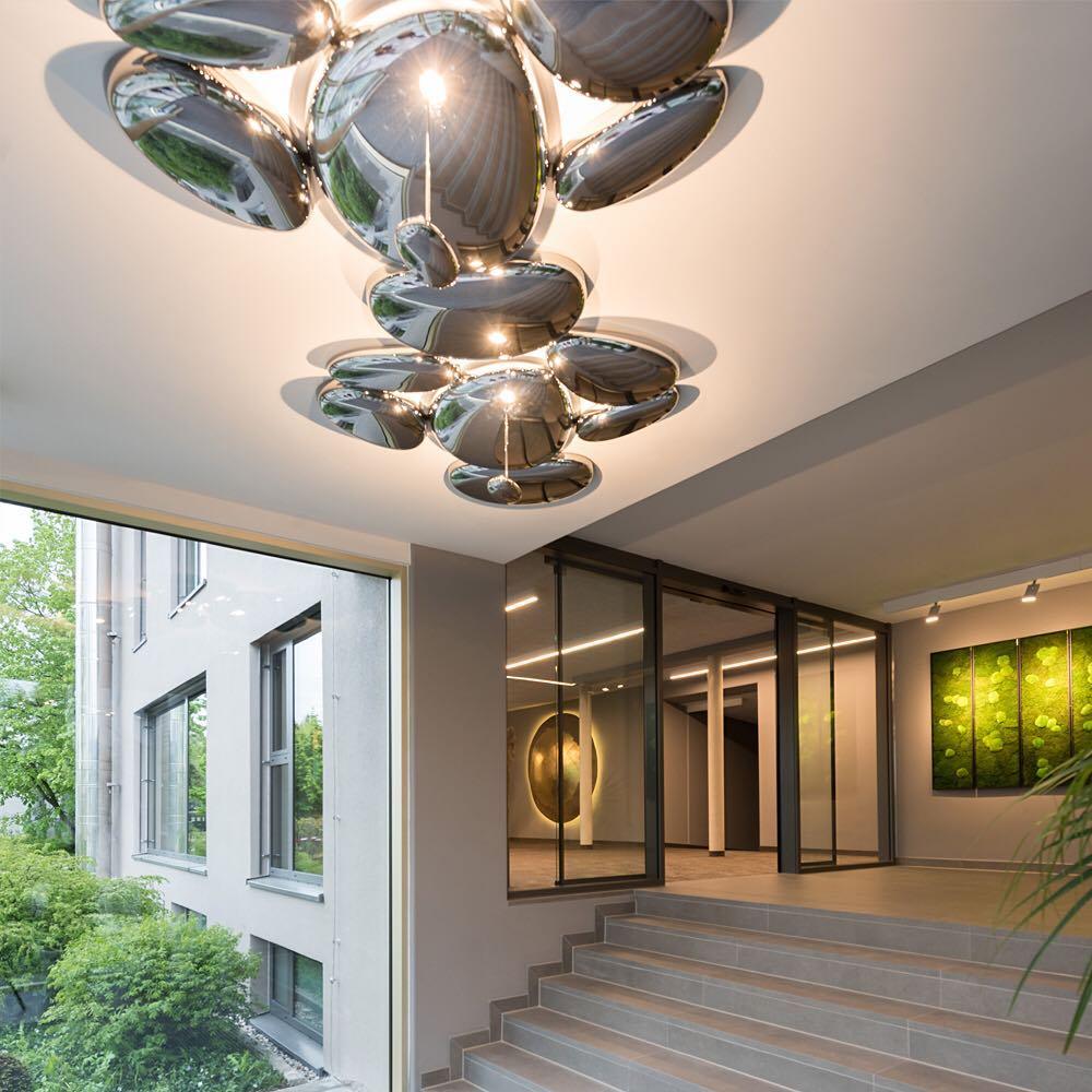 Plafonnier contemporain Skydro en verre soufflé teinté gris fumée