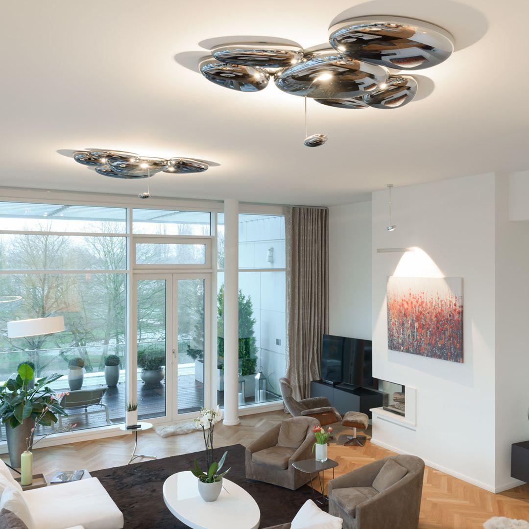 Plafonnier contemporain Skydro en verre soufflé teinté gris fumée