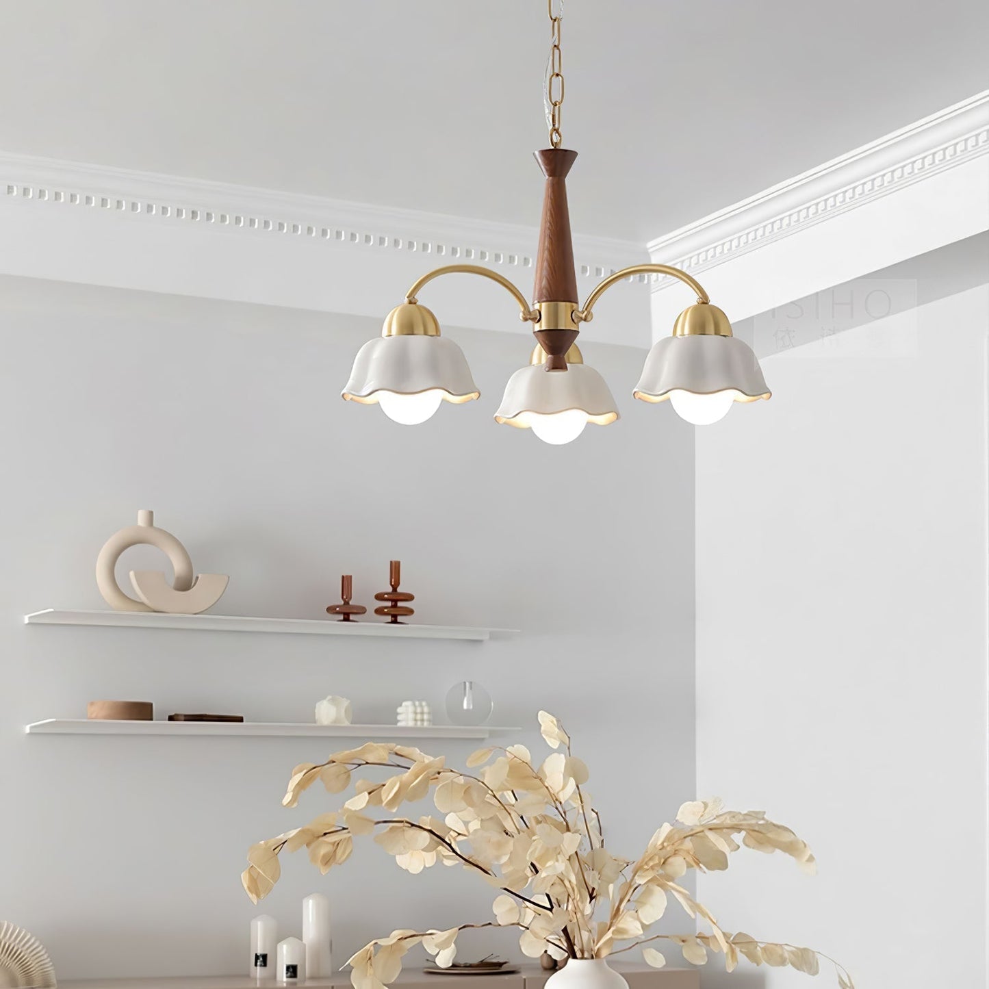 Silva Vintage LED Multi Fleur Ampoules En Céramique En Métal Bois Chambre Salon Lampe Suspendue