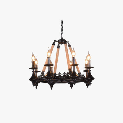 Epoch Retro Candle Chandelier Black Metal/Rope Restaurant/Bar