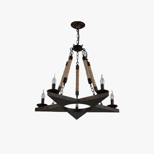 Lampadario in stile retrò con pentagramma in metallo ruggine/corda per bar/ristorante