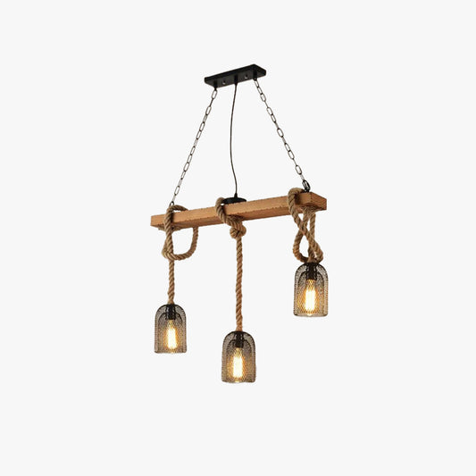 Lampada a sospensione dal design minimalista a LED in metallo nero/barra in corda/caffetteria