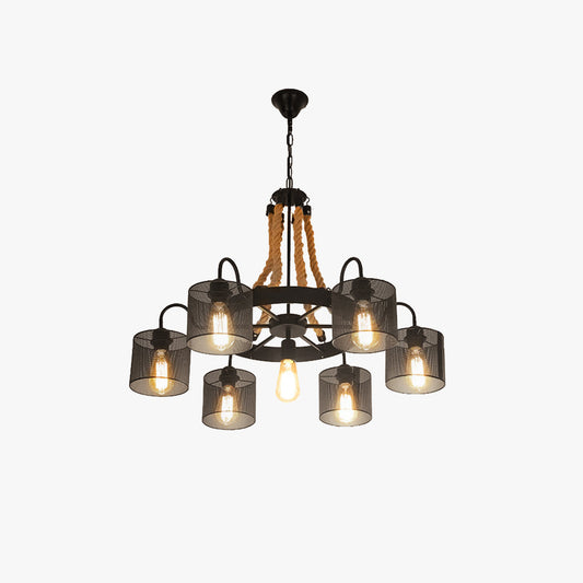 Lampada a sospensione a LED vintage in corda nera/metallo per soggiorno
